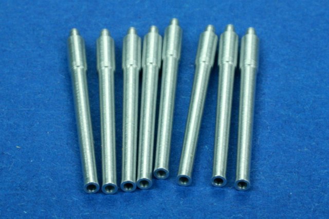 Photo of 1:350 scale RB Model metal barrels for 14" (356mm) L/45 Japanese Naval Guns, set of 8, designed for IJN Kongo, Ise, and Fuso class battleships.