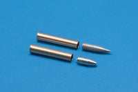 Photo of 1/72 scale metal artillery cartridges for 12.8cm PaK 40 L/61 from RB Model 72P10, including armor-piercing, high-explosive, and "Sturer Emil" shells.