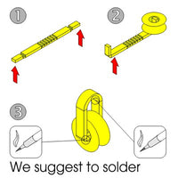 Photo of brass rigging block double reel set, RB Model 05621, 10 pieces, for self-assembly with dimensions R-2.5mm, H-4.3mm, D-2.5mm.
