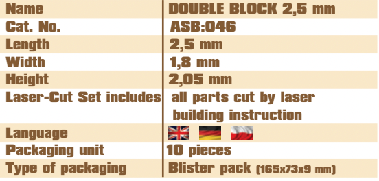 Image of Shipyard's 2.5mm Double Block Card, featuring small, detailed blocks for model ship assembly, perfect for adding intricate rigging details to scale models.