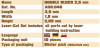 Image of Shipyard's 2.5mm Double Block Card, featuring small, detailed blocks for model ship assembly, perfect for adding intricate rigging details to scale models.