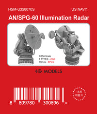 Photo of AN/SPG-60 Illumination Radar 1/350 scale resin model set by HS Model HSM-U350070S showing six detailed 3D printed radar units