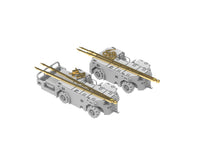 Photo of US Navy Tow Tractor A/S32A-49 1/350 scale resin model kit by HS Model showing 3D printed tow tractors with photo-etched details