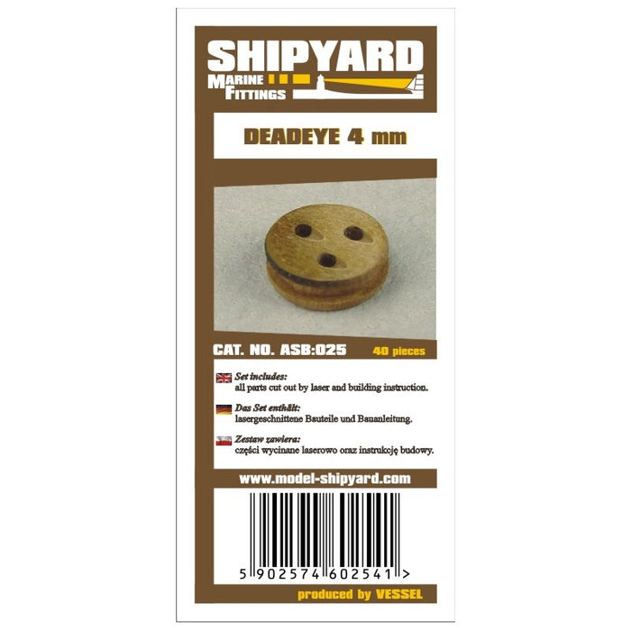Image of Shipyard's 4mm Deadeye Rigging Blocks, a pack of 40 precision-cut card blocks for detailed model ship assembly and rigging.