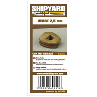 Photo of Shipyard's 2.5mm Heart Block Card Rigging Kit, showcasing precision-cut heart blocks for detailed model ship rigging.