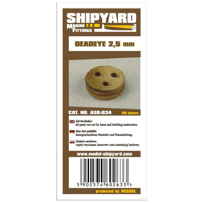 Photo of Shipyard's 2.5mm Deadeye Block Rigging Blocks, a card of 40 pieces for self-assembly, designed for detailed model ship rigging.
