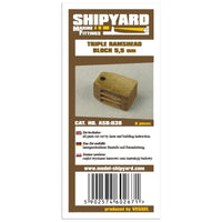 Image of Triple Ramshead 5.5mm Card Rigging Blocks by Shipyard, a set of 8, showcasing intricate details for model ship rigging enhancement.