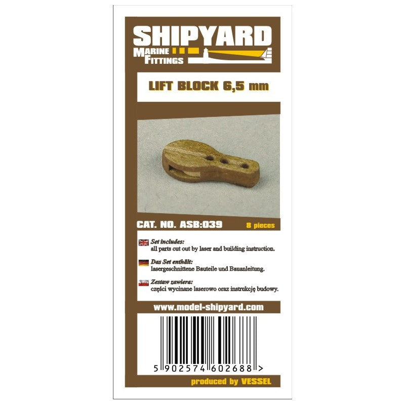 Photo of Shipyard's 6.5mm Lift Block Card Rigging Block Kit, showcasing detailed card components for model ship rigging assembly.
