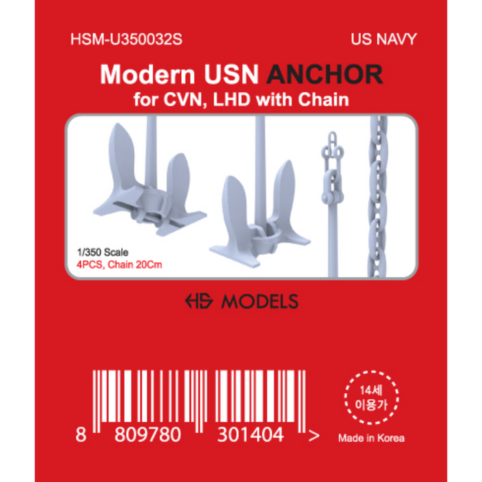 Photo of US Navy modern 1/350 scale anchor set with chain by HS Model