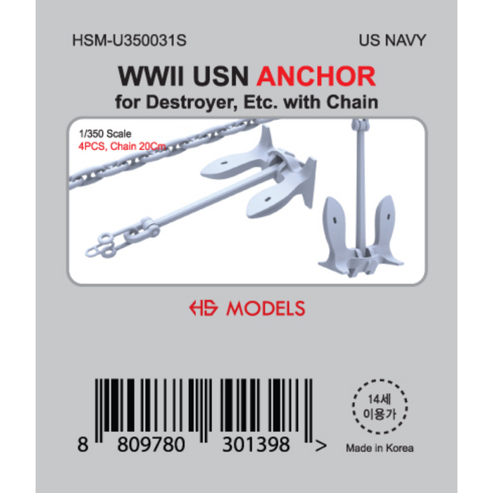 Photo of US Navy WWII 1/350 scale anchors with chain by HS Model resin set