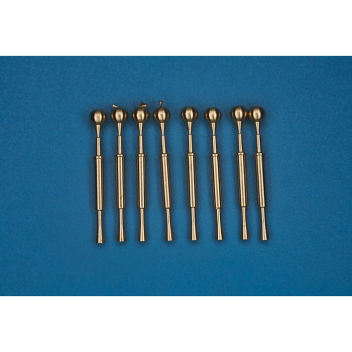 Photo of 1:200 scale British Naval Gun Barrels 40mm PomPom by RB Model, showing a set of 8 metal barrels with precision detailing.