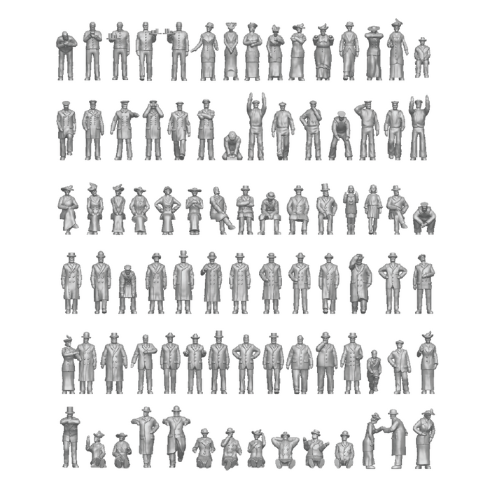 Photo of finely detailed 20th Century Civil Ship Passengers & Crew 1:250 scale resin figures, featuring 76 figures for historical passenger liners & ship models.