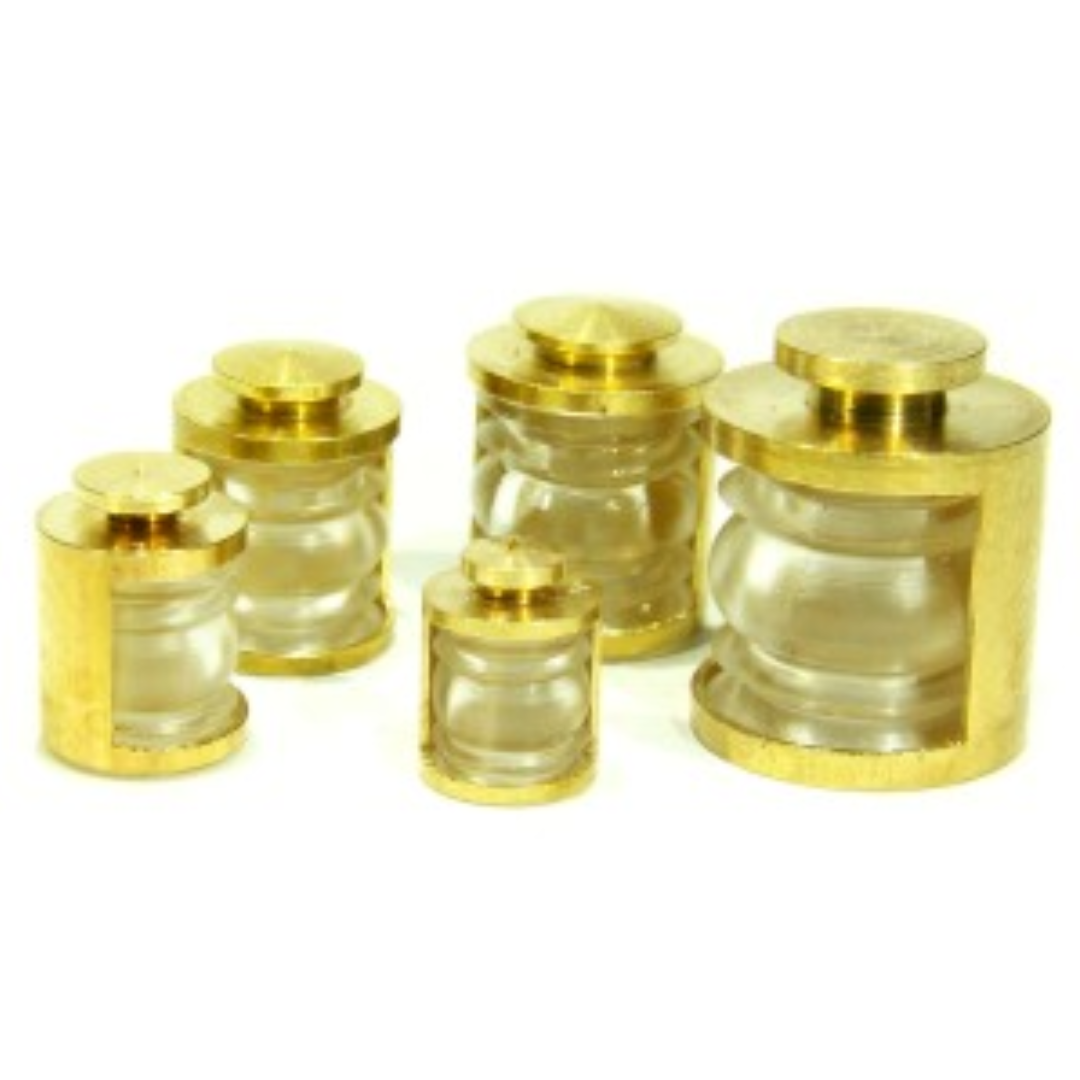 Photo of RB Model Stern Lamp in gold finish, made from brass and plexiglass, available in three sizes for scale ship models.