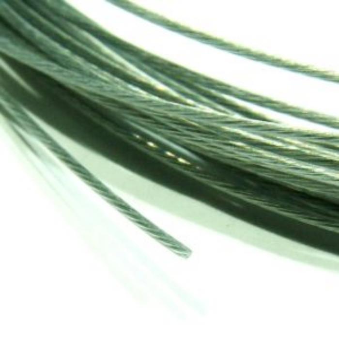 Photo of galvanized steel metal rope 5m from RB Model, available in 1.0mm, 1.2mm, and 1.5mm diameters