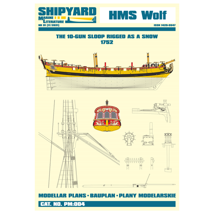 Image of the HMS Wolf Construction Plans by Shipyard, showcasing detailed blueprints for creating an accurate scale model of the historic naval vessel.