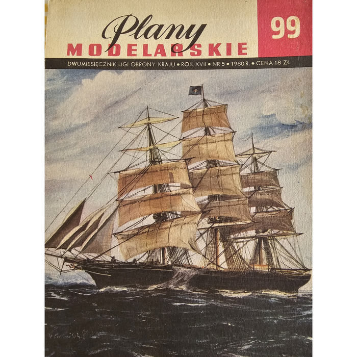 Photo of the slightly worn cover of the 1980 Ariel Tea Clipper Model Plans by LOK, highlighting the plan's overall good condition.