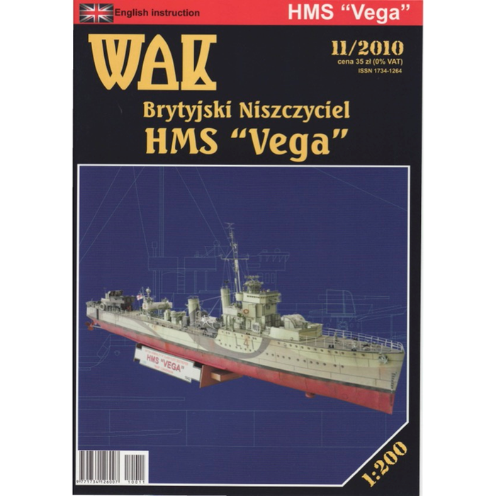 Image of HMS VEGA 1:200 Scale Card Model Kit by WAK Publishing, showcasing the detailed design and precision-cut card pieces for historical model building.