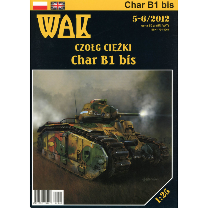 Image showcasing the Char B1 1:25 Scale Card Model Kit by WAK Publishing, highlighting the kit's detailed design and quality card stock components.