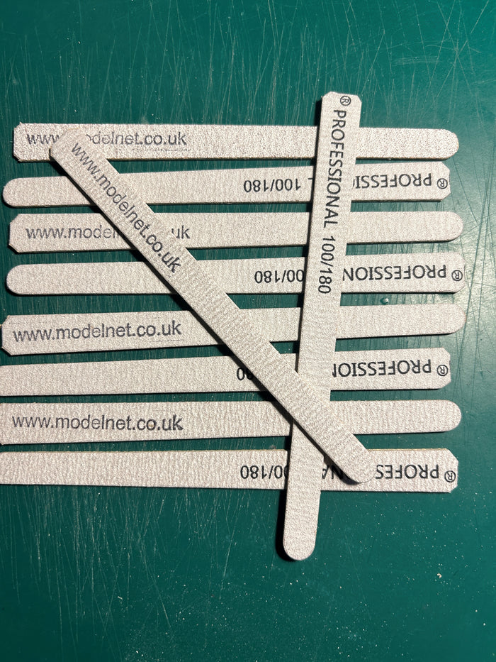 Image of 10-Pack 100/180 Grit Double-Sided Sanding Files, showcasing their dual-sided design for versatile sanding in crafting and model making.