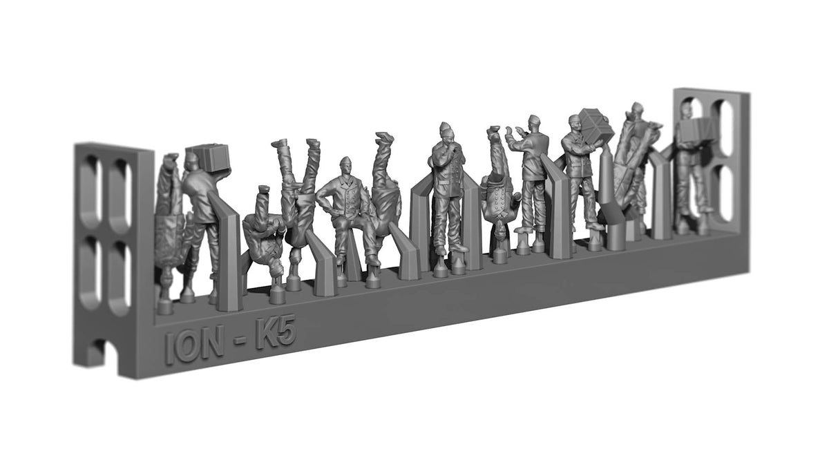 Photo of 1:250 scale Kriegsmarine WWII warship personnel set, showing 72 highly detailed 3D-printed resin figures in various poses and uniforms.