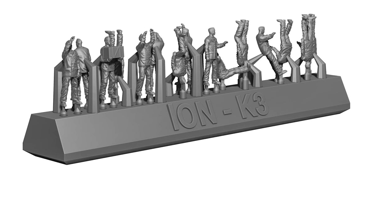 Photo of Kriegsmarine Personnel Set 1:350 (ION K350-002) – 3D-printed resin figures for WWII German warship models, showcasing unique poses and uniforms.