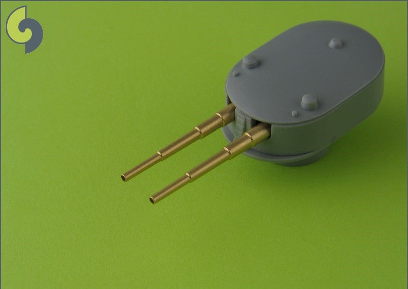 Photo of Master SM-350-059 brass barrel set for 1:350 scale Borodino-class battleship model, featuring turned brass barrels for 305mm, 152mm, 75mm, and 47mm guns.