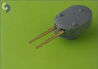 Photo of Master SM-350-059 brass barrel set for 1:350 scale Borodino-class battleship model, featuring turned brass barrels for 305mm, 152mm, 75mm, and 47mm guns.
