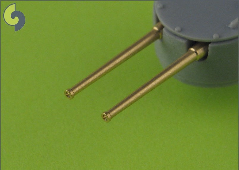 Photo of Master SM-350-059 brass barrel set for 1:350 scale Borodino-class battleship model, featuring turned brass barrels for 305mm, 152mm, 75mm, and 47mm guns.