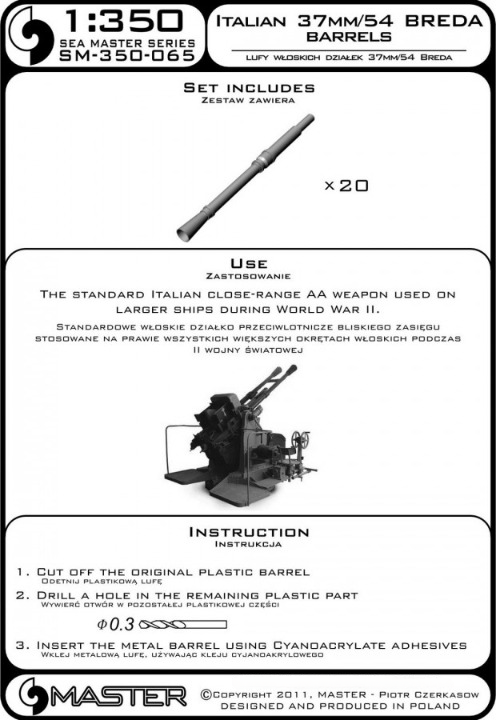 Photo of Master SM-350-065 37mm/54 Breda AA gun barrels (20pcs) for 1:350 Italian warship models