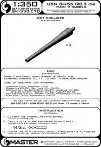 Photo of Master SM-350-070 Metal Barrels for US Navy Warships in 1:350 Scale, 8"/55 (20.3 cm) Mark 9 barrels (9pcs).