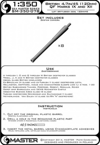 Photo of 1/350 British warship turned brass barrels for 4.7"/45 (120mm) QF Marks IX & XII by Master (SM-350-078).