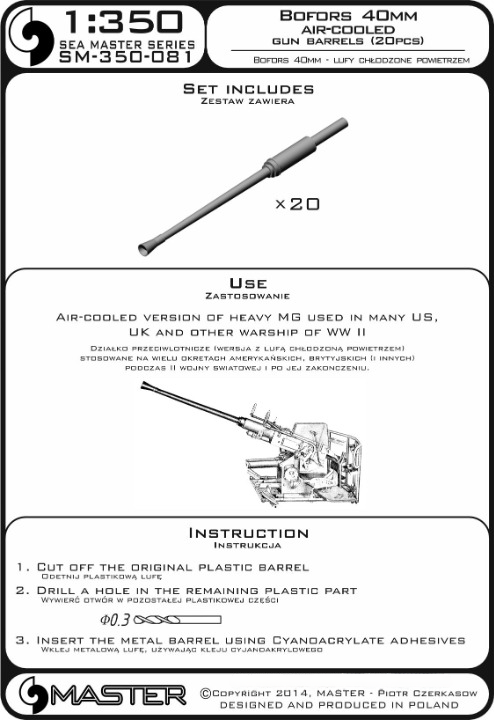 Photo of Master SM-350-081 Bofors 40mm air-cooled gun barrels set (20pcs) for 1:350 scale British warship models.