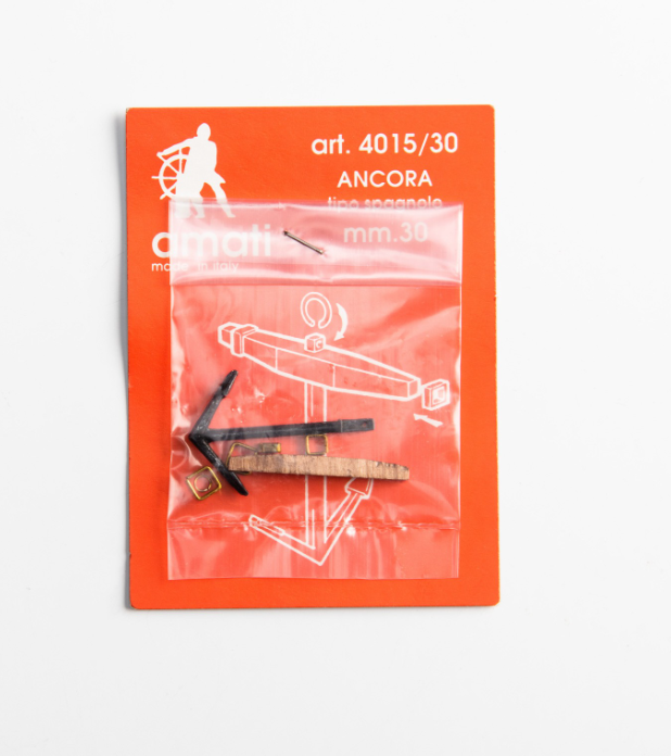 Image showing Amati's 30mm Spanish Style Anchor, a finely detailed miniature replica embodying the traditional design of Spanish naval anchors, perfect for adding historical authenticity to model ships and maritime dioramas.