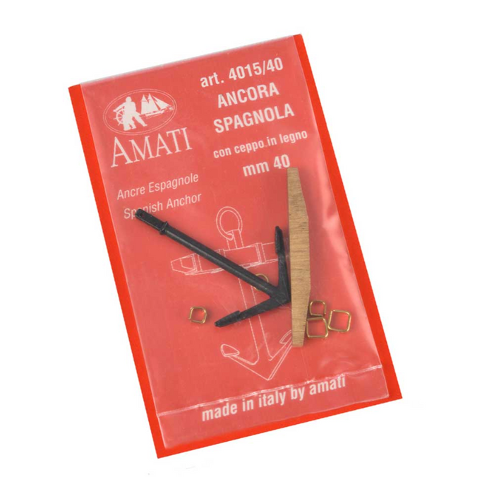 Image of Amati's 40mm Spanish Style Anchor, featuring a detailed and historically accurate miniature replica with classic Spanish naval design, perfect for adding authentic detail to model ships and nautical dioramas.