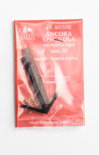 Image of Amati's 50mm Spanish Style Anchor, featuring a detailed and authentic miniature replica of a traditional Spanish naval anchor, perfect for adding historical accuracy and intricate detail to model ships and nautical dioramas.