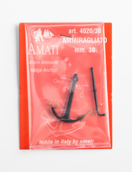 Image of Amati's 30mm Admiralty Anchor, depicting a detailed scale replica of the traditional naval anchor, ideal for enhancing historical accuracy in model shipbuilding and maritime dioramas with its precise craftsmanship.