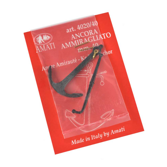 Image of Amati's 40mm Admiralty Anchor, a detailed miniature replica showcasing the traditional British naval anchor design, ideal for adding authentic maritime detail to model ships and historical dioramas.