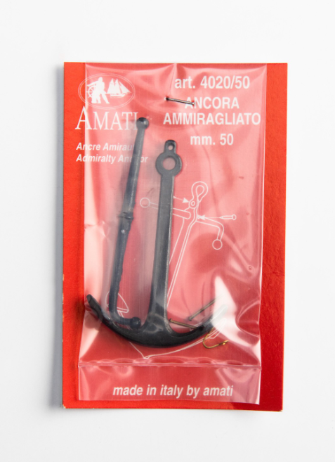 Image of Amati's 50mm Admiralty Anchor, depicting a finely crafted miniature replica of the classic British Admiralty anchor design, ideal for adding authentic historical detail to model ships and maritime dioramas.