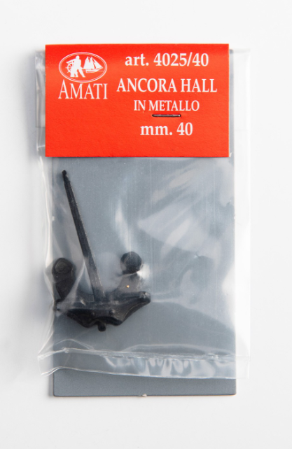 Image of Amati's 40mm Hall Anchor, showcasing a detailed miniature replica of the classic stockless Hall anchor design, ideal for adding a touch of realism and historical accuracy to model ships and nautical dioramas.