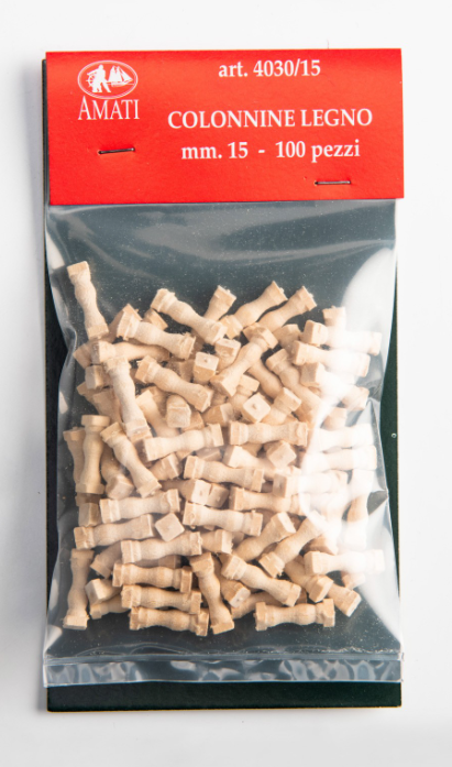 Image of Amati B4030,15 Stanchions in 15mm, featuring finely crafted, high-quality boxwood miniature stanchions, ideal for enhancing detail and realism in model shipbuilding and maritime dioramas.
