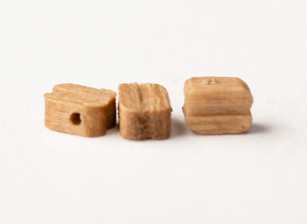 "Image of Amati B4070,02 2mm Single Blocks, displaying small, finely crafted wooden pulley blocks used in detailed model ship rigging, essential for authentic miniature scale modeling.