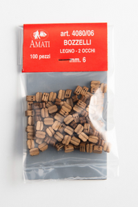Image of Amati B4080,06 6mm Walnut Double Blocks, featuring 20 finely crafted walnut blocks for complex and detailed model ship rigging.