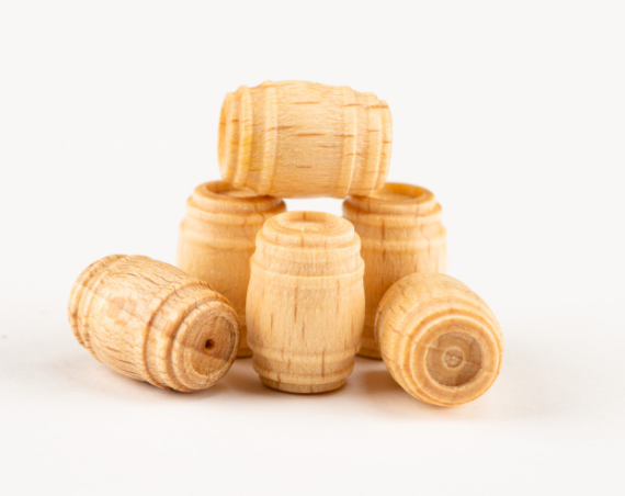 Image of Amati B4120,10 10mm Wooden Casks, showcasing finely turned miniature barrels, ideal for adding authentic and detailed elements to model ship scenes and dioramas.