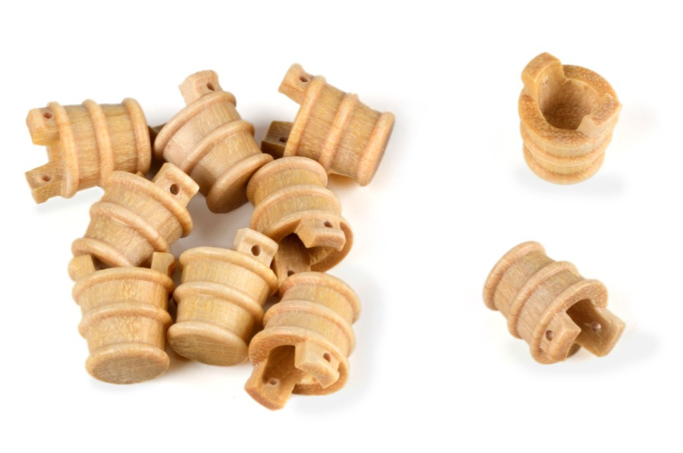 Image of Amati B4145,09 9mm Wooden Buckets, showcasing finely crafted miniature buckets perfect for enhancing detail in model shipbuilding and nautical dioramas.
