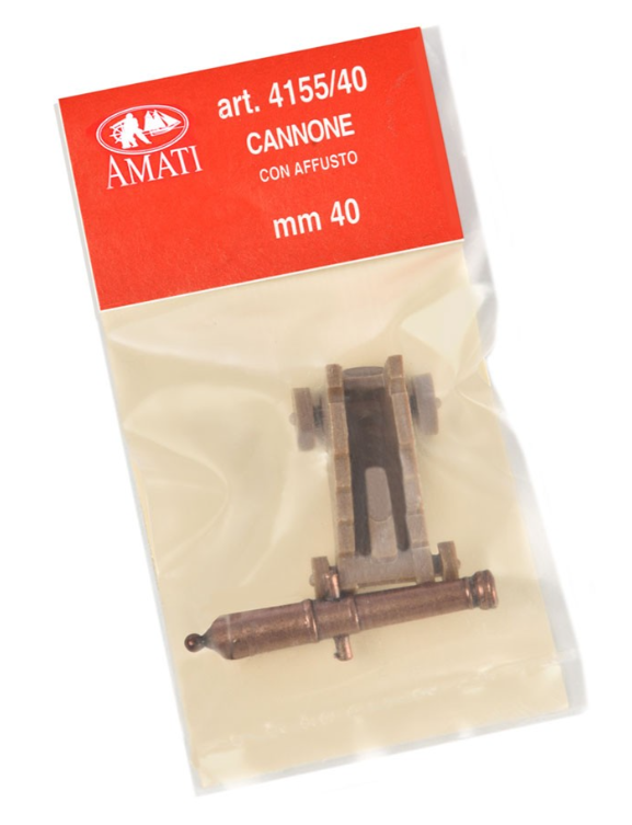 Image of Amati's B4155,40 40mm Cannon with Carriage, a highly detailed and historically accurate miniature perfect for model ship and diorama builders.