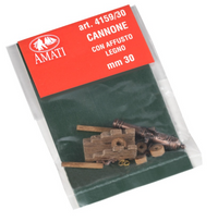 Photo of AMATI B4159,30 30mm Cannons with Wooden Carriages, showing finely detailed naval artillery pieces ideal for enhancing historical model ships.