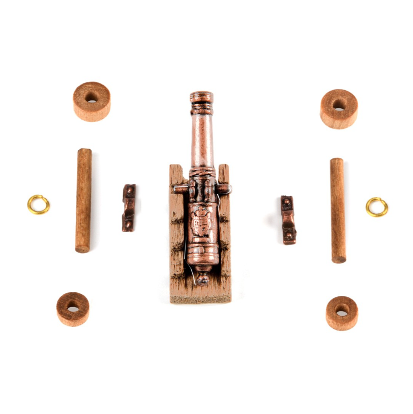 Photo of AMATI B4159,30 30mm Cannons with Wooden Carriages, showing finely detailed naval artillery pieces ideal for enhancing historical model ships.