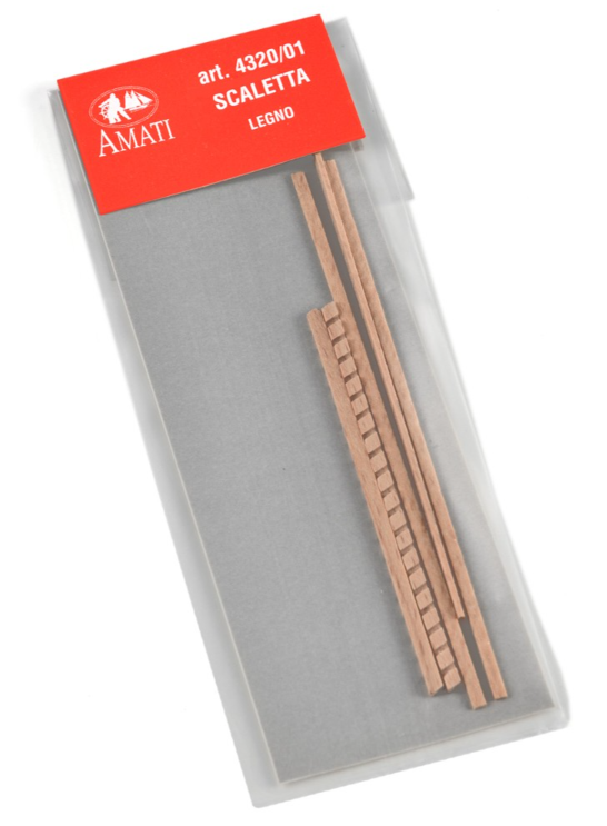 Image of Amati B4320,01 Extra Fine Wooden Ladder, a high-quality miniature accessory ideal for enhancing realism and detail in model ships and architectural dioramas.