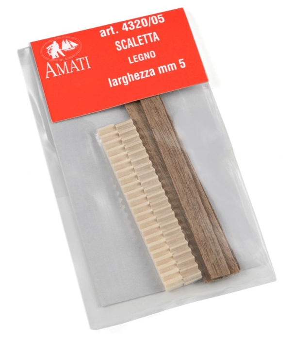 Photo of Amati B4320,05 Wooden Ladder, featuring a 5mm wide, finely crafted wood ladder, perfect for adding detailed realism to model ships, dollhouses, and architectural dioramas.