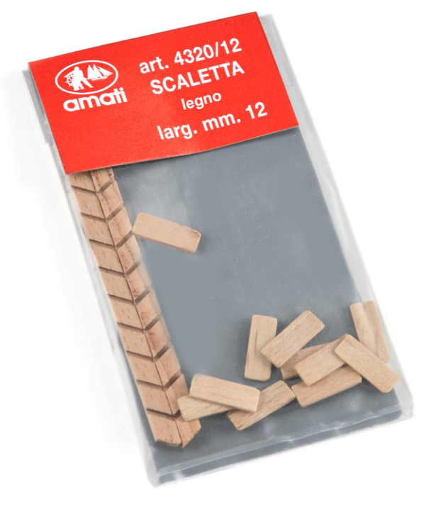Photo of Amati B4320,12 Wooden Ladder, a 12mm wide, high-quality wooden accessory, ideal for adding realistic detailing to model ships and architectural dioramas.